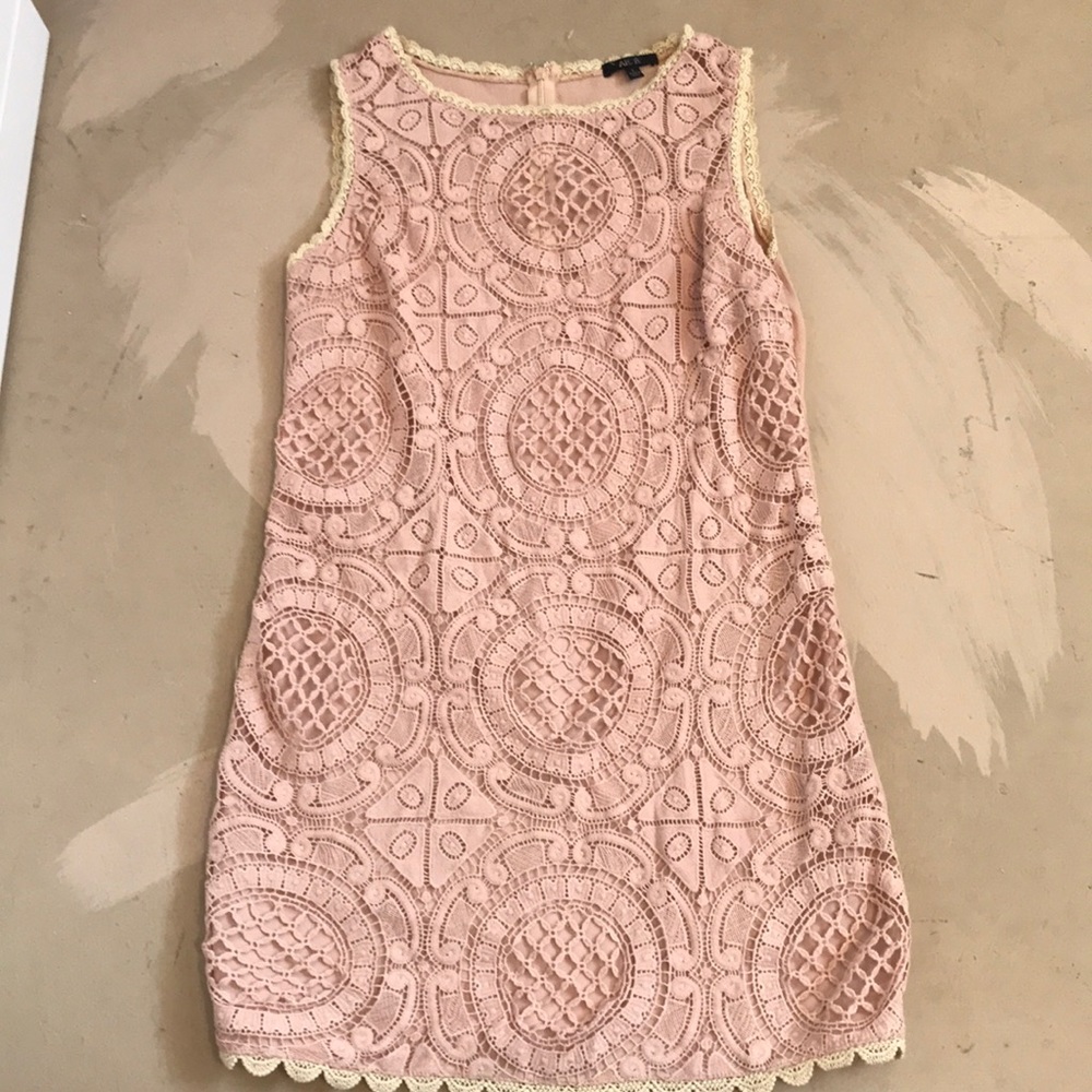 BRAND NEW TAN BODY HUGGING DRESS WITH LACE!